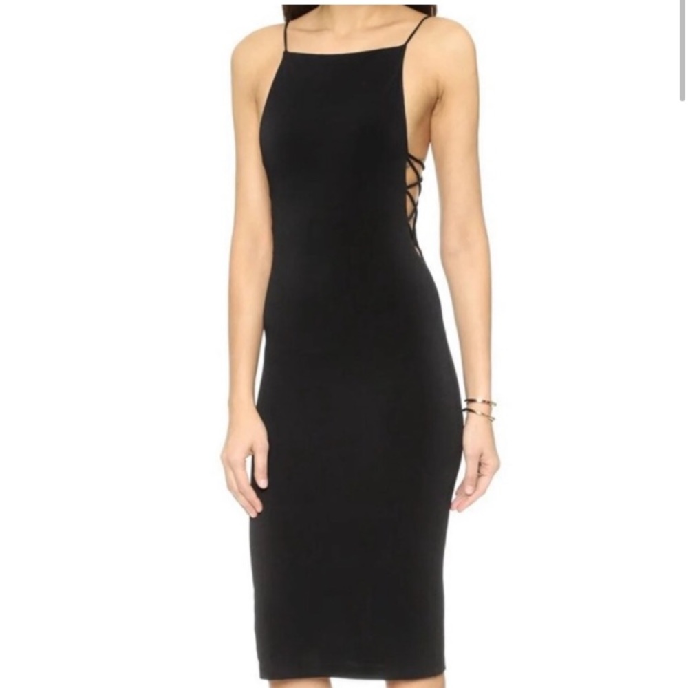 Alice + Olivia Black Backless Midi Dress with Lace-Up Sides